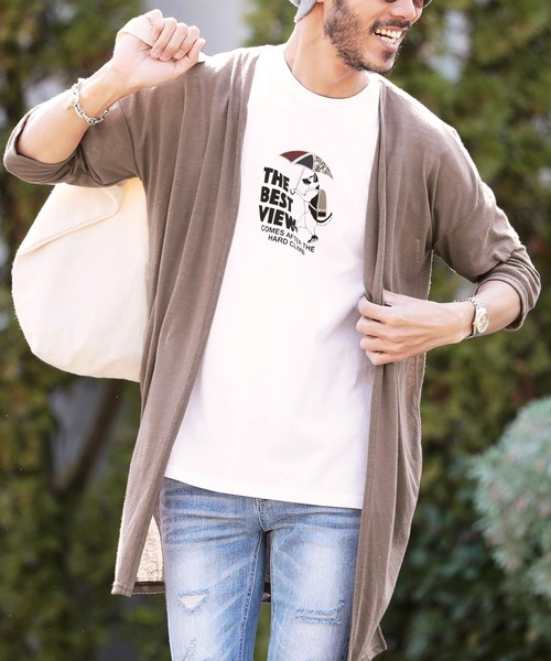 jiggys shop(ジギーズショップ)の「麻混ロングカーディガン(カーディガン/ボレロ・メンズ・ホワイト/ブラック/ベージュ/ネイビー/カーキ/杢グレー/ブルーグレー/ブラウン/スモークピンク/グリーン系その他/モカ/テラコッタ/グレー系その他/グレー系その他2/グレー・MEDIUM/LARGE)」の9枚目の写真
