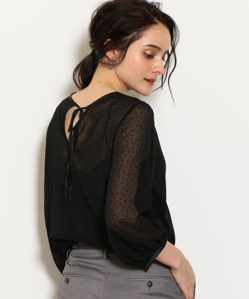green label relaxing（グリーンレーベルリラクシング）の「CS フロッキー ドット ブラウス（シャツ/ブラウス・レディース・ブラック/オフホワイト/オレンジ系その他・FREE）」の3枚目の写真