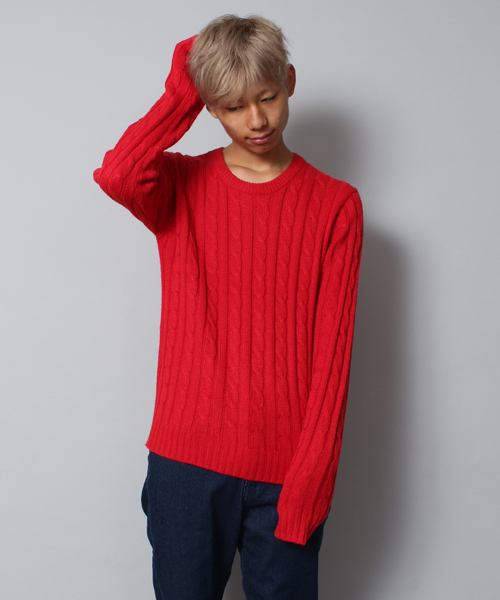 WEGO（ウィゴー）の「WEGO/ケーブルニット（ニット/セーター・メンズ・オフホワイト/ブラック/杢グレー/グリーン/ブルー/サックスブルー/ネイビー/イエロー/レッド/ワイン・SMALL/MEDIUM/LARGE）」の9枚目の写真