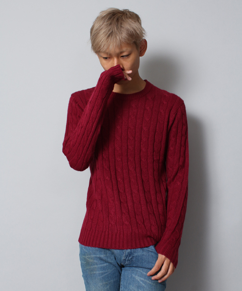 WEGO（ウィゴー）の「WEGO/ケーブルニット（ニット/セーター・メンズ・オフホワイト/ブラック/杢グレー/グリーン/ブルー/サックスブルー/ネイビー/イエロー/レッド/ワイン・SMALL/MEDIUM/LARGE）」の10枚目の写真