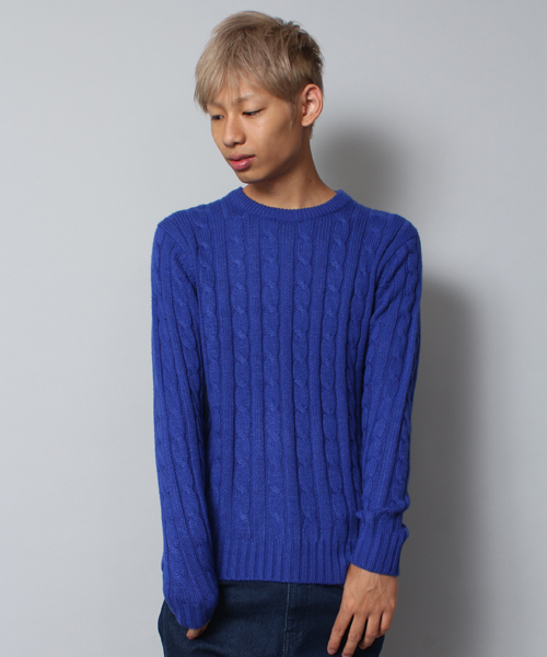 WEGO（ウィゴー）の「WEGO/ケーブルニット（ニット/セーター・メンズ・オフホワイト/ブラック/杢グレー/グリーン/ブルー/サックスブルー/ネイビー/イエロー/レッド/ワイン・SMALL/MEDIUM/LARGE）」の8枚目の写真