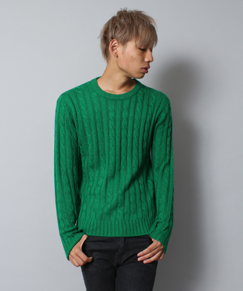 WEGO（ウィゴー）の「WEGO/ケーブルニット（ニット/セーター・メンズ・オフホワイト/ブラック/杢グレー/グリーン/ブルー/サックスブルー/ネイビー/イエロー/レッド/ワイン・SMALL/MEDIUM/LARGE）」の21枚目の写真
