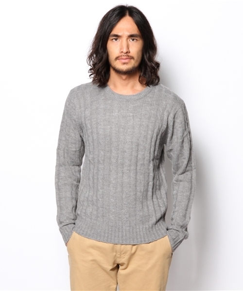 WEGO（ウィゴー）の「WEGO/ケーブルニット（ニット/セーター・メンズ・ブラック/ネイビー/オフホワイト/サックスブルー/レッド/ワイン/杢グレー/ブルー/イエロー/グリーン・MEDIUM/LARGE/SMALL）」の4枚目の写真