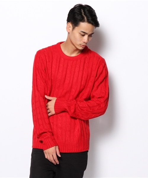 WEGO（ウィゴー）の「WEGO/ケーブルニット（ニット/セーター・メンズ・ブラック/ネイビー/オフホワイト/サックスブルー/レッド/ワイン/杢グレー/ブルー/イエロー/グリーン・MEDIUM/LARGE/SMALL）」の9枚目の写真