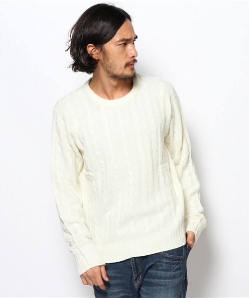 WEGO（ウィゴー）の「WEGO/ケーブルニット（ニット/セーター・メンズ・ブラック/ネイビー/オフホワイト/サックスブルー/レッド/ワイン/杢グレー/ブルー/イエロー/グリーン・MEDIUM/LARGE/SMALL）」の2枚目の写真