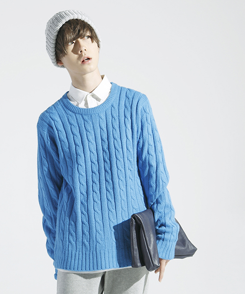 WEGO（ウィゴー）の「WEGO/ケーブルニット（ニット/セーター・メンズ・ブラック/ネイビー/オフホワイト/サックスブルー/レッド/ワイン/杢グレー/ブルー/イエロー/グリーン・MEDIUM/LARGE/SMALL）」の7枚目の写真