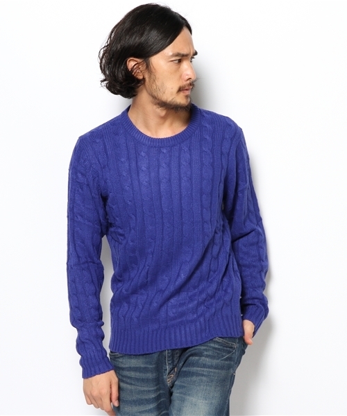 WEGO（ウィゴー）の「WEGO/ケーブルニット（ニット/セーター・メンズ・ブラック/ネイビー/オフホワイト/サックスブルー/レッド/ワイン/杢グレー/ブルー/イエロー/グリーン・MEDIUM/LARGE/SMALL）」の8枚目の写真