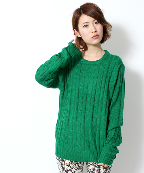 WEGO（ウィゴー）の「WEGO/ケーブルニット（ニット/セーター・メンズ・ブラック/ネイビー/オフホワイト/サックスブルー/レッド/ワイン/杢グレー/ブルー/イエロー/グリーン・MEDIUM/LARGE/SMALL）」の5枚目の写真