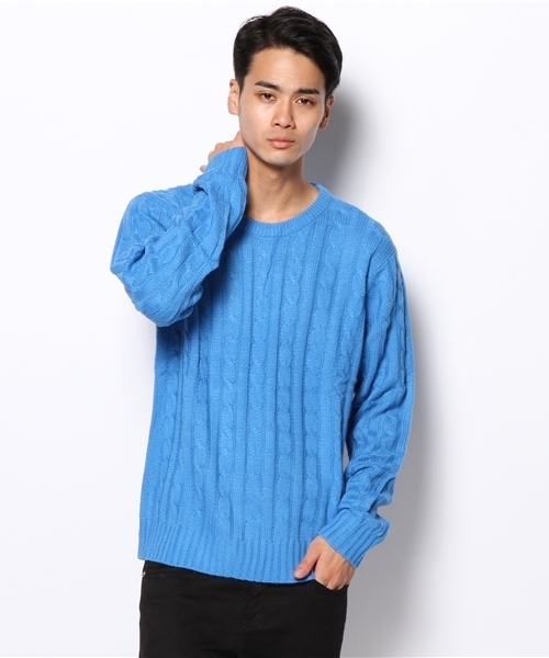 WEGO（ウィゴー）の「WEGO/ケーブルニット（ニット/セーター・メンズ・ブラック/ネイビー/オフホワイト/サックスブルー/レッド/ワイン/杢グレー/ブルー/イエロー/グリーン・MEDIUM/LARGE/SMALL）」の19枚目の写真