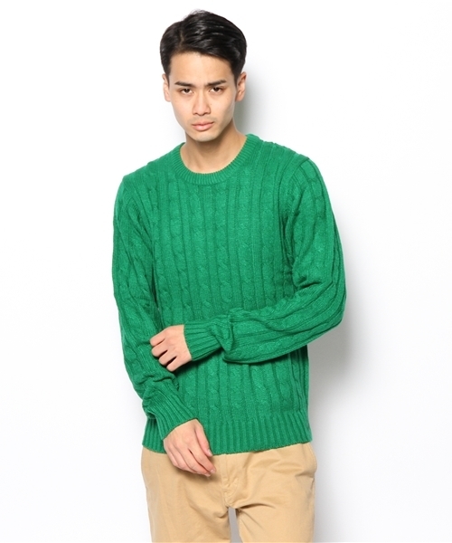 WEGO（ウィゴー）の「WEGO/ケーブルニット（ニット/セーター・メンズ・ブラック/ネイビー/オフホワイト/サックスブルー/レッド/ワイン/杢グレー/ブルー/イエロー/グリーン・MEDIUM/LARGE/SMALL）」の21枚目の写真