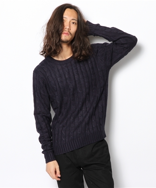 WEGO（ウィゴー）の「WEGO/ケーブルニット（ニット/セーター・メンズ・ブラック/ネイビー/オフホワイト/サックスブルー/レッド/ワイン/杢グレー/ブルー/イエロー/グリーン・MEDIUM/LARGE/SMALL）」の22枚目の写真