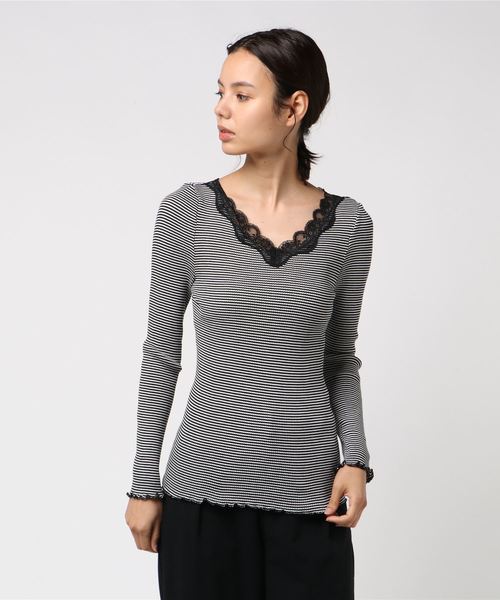 LOWRYS FARM（ローリーズファーム）の「レースマルドウＬＳ　810049（Tシャツ/カットソー・レディース・ブラック/ブラウン/グレー/オフホワイト/ホワイト×ブラック/ダークブラウン・MEDIUM/LARGE）」の9枚目の写真