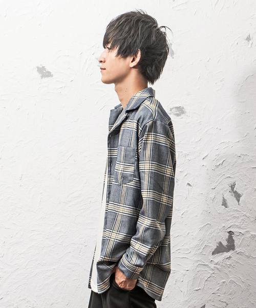 MinoriTY(マイノリティ)の「ビッグシルエットチェックシャツ オープンカラー(シャツ/ブラウス・メンズ・ブラウン/ブルー・M/L)」の6枚目の写真