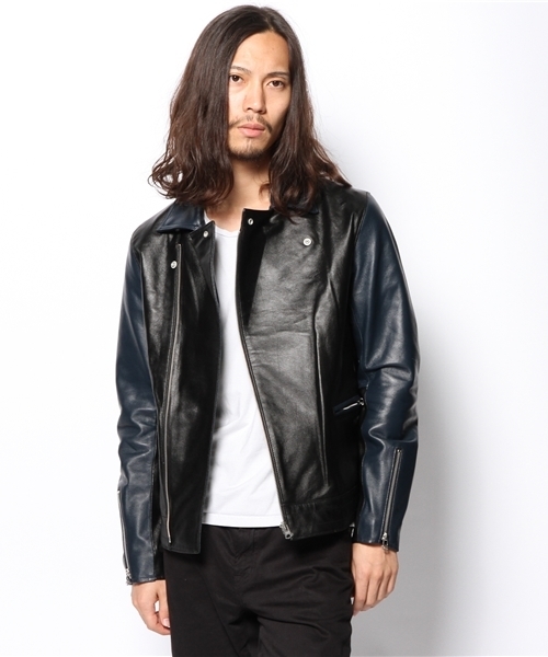 And A（アンドエー）の「BICOLOR RIDERS JACKET（ライダースジャケット・メンズ・ブラック/ネイビー・42/44）」の6枚目の写真