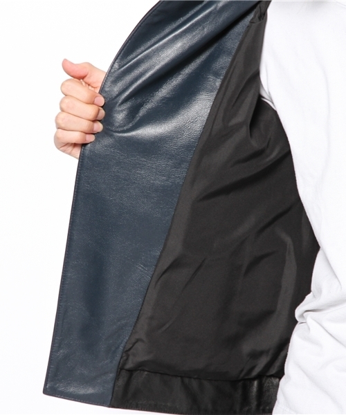 And A（アンドエー）の「BICOLOR RIDERS JACKET（ライダースジャケット・メンズ・ブラック/ネイビー・42/44）」の9枚目の写真