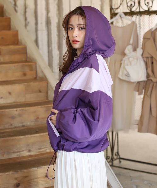 one after another NICE CLAUP（ワンアフターアナザーナイスクラップ）の「配色ナイロンブルゾン（ブルゾン・レディース・ベージュ系その他/グリーン系その他/パープル系その他・FREE）」の5枚目の写真