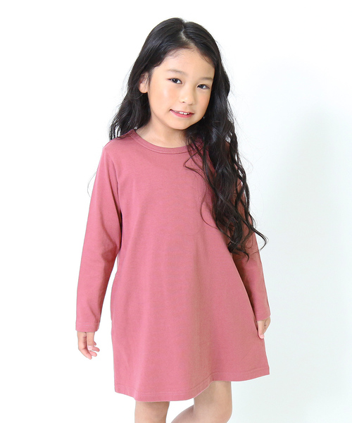 devirock（デビロック）の「Aライン長袖ワンピース（ワンピース・キッズ・ホワイト/ブラック/杢グレー/ネイビー/ブルーグレー/ブルー系その他/グリーン系その他/カーキ/ラベンダー/レッド系その他/パープル系その他/ピンク系その他/モカ/ライトブラウン/イエロー系その他/レッド系その他2/スモークピンク/イエロー系その他2・80ｃｍ/90cm/100cm/110cm/120cm/130cm/140cm/150cm/160cm）」の12枚目の写真