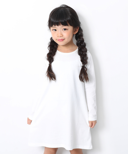 devirock（デビロック）の「Aライン長袖ワンピース（ワンピース・キッズ・ホワイト/ブラック/杢グレー/ネイビー/ブルーグレー/ブルー系その他/グリーン系その他/カーキ/ラベンダー/レッド系その他/パープル系その他/ピンク系その他/モカ/ライトブラウン/イエロー系その他/レッド系その他2/スモークピンク/イエロー系その他2・80ｃｍ/90cm/100cm/110cm/120cm/130cm/140cm/150cm/160cm）」の2枚目の写真