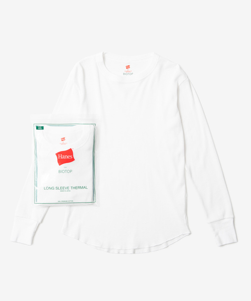 HANES（ヘインズ）の「【Hanes for BIOTOP】LONG SLEEVE THERMAL（Tシャツ/カットソー・レディース・ホワイト/ネイビー・FREE）」の2枚目の写真