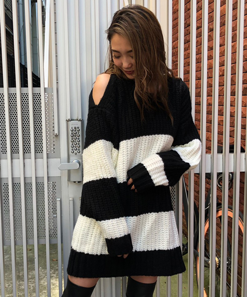 ENVYM（アンビー）の「ボーダーＫＮＩＴ ＰＯ（ニット/セーター・レディース・ホワイト/ベージュ・FREE）」の2枚目の写真