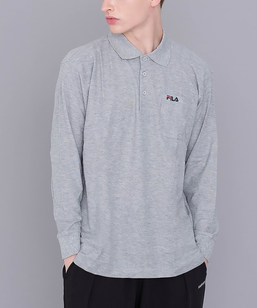 FILA（フィラ）の「【FILA/フィラ】ワンポイント ロゴ刺繍 綿100% ポケット付き ハーフボタンダウン 長袖 ポロシャツ（ポロシャツ・メンズ・ダークグリーン/ブラック/杢グレー/ネイビー/ホワイト・M/L/LL/3L）」の3枚目の写真
