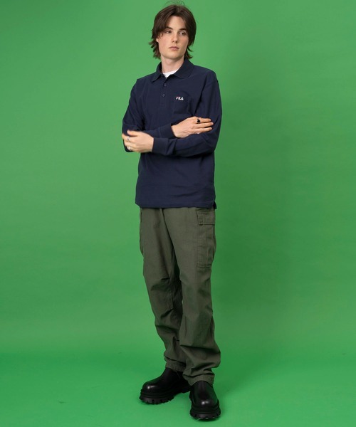 FILA（フィラ）の「【FILA/フィラ】ワンポイント ロゴ刺繍 綿100% ポケット付き ハーフボタンダウン 長袖 ポロシャツ（ポロシャツ・メンズ・ダークグリーン/ブラック/杢グレー/ネイビー/ホワイト・M/L/LL/3L）」の14枚目の写真