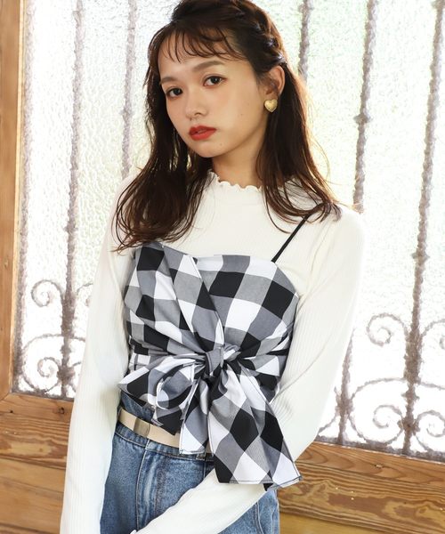 one after another NICE CLAUP（ワンアフターアナザーナイスクラップ）の「２枚セットチェックビスチェ（アンサンブル・レディース・オフホワイト/ベージュ/ブラック・FREE）」の12枚目の写真