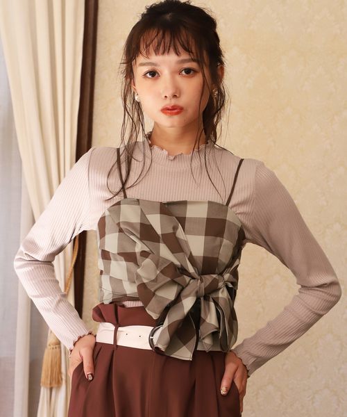 one after another NICE CLAUP（ワンアフターアナザーナイスクラップ）の「２枚セットチェックビスチェ（アンサンブル・レディース・オフホワイト/ベージュ/ブラック・FREE）」の18枚目の写真
