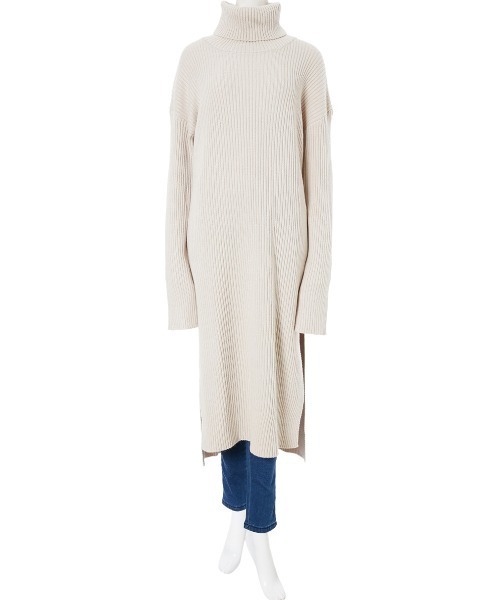 fifth（フィフス）の「バックロングサイドスリットリブニットワンピース（ワンピース・レディース・ベージュ/ブラウン・MEDIUM）」の2枚目の写真