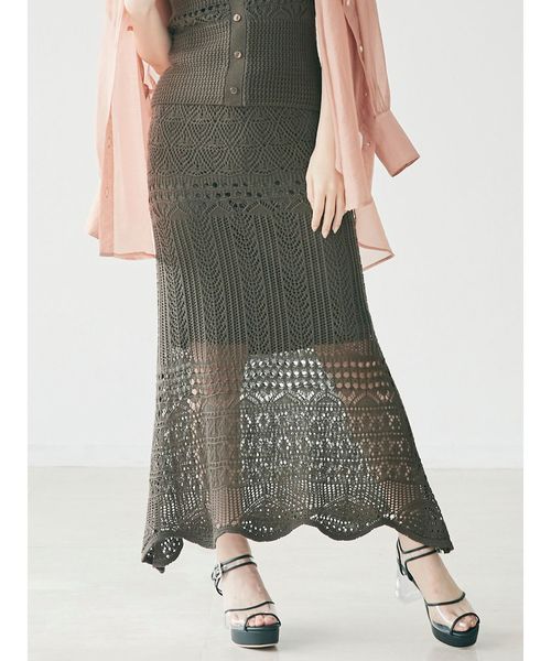 dazzlin（ダズリン）の「クロシェスカラップニットスカート（スカート・レディース・ダークブラウン/オフホワイト/グリーン/モカ・FREE）」の3枚目の写真