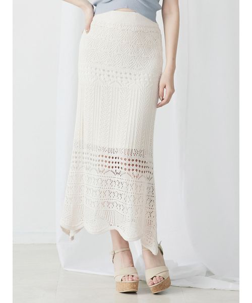 dazzlin（ダズリン）の「クロシェスカラップニットスカート（スカート・レディース・ダークブラウン/オフホワイト/グリーン/モカ・FREE）」の2枚目の写真