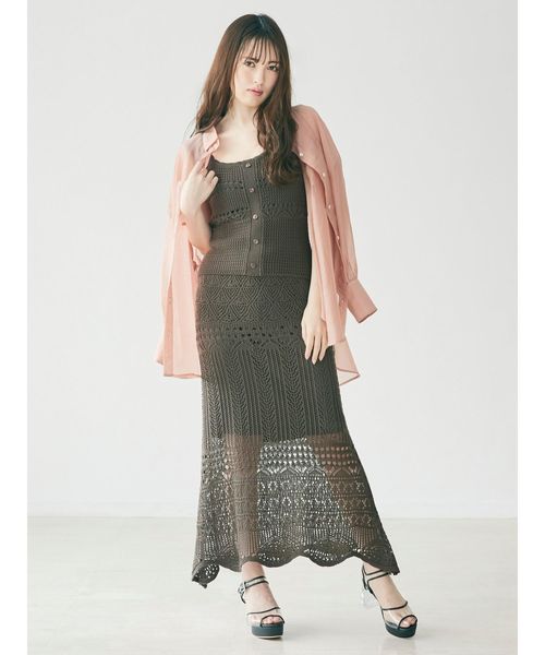 dazzlin（ダズリン）の「クロシェスカラップニットスカート（スカート・レディース・ダークブラウン/オフホワイト/グリーン/モカ・FREE）」の5枚目の写真