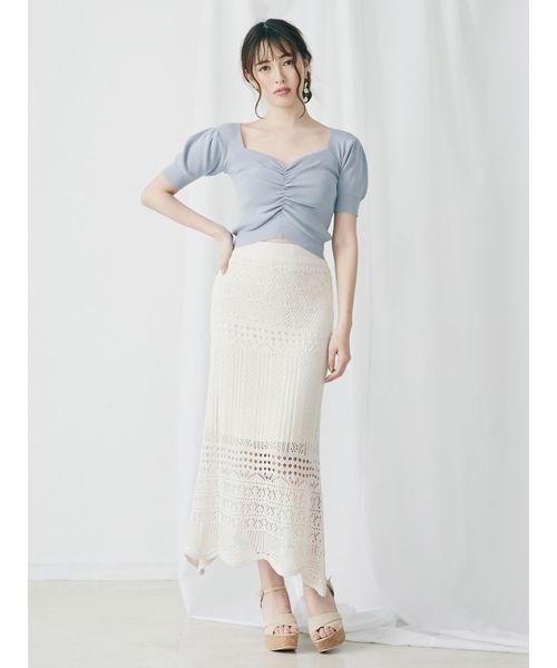 dazzlin（ダズリン）の「クロシェスカラップニットスカート（スカート・レディース・ダークブラウン/オフホワイト/グリーン/モカ・FREE）」の6枚目の写真