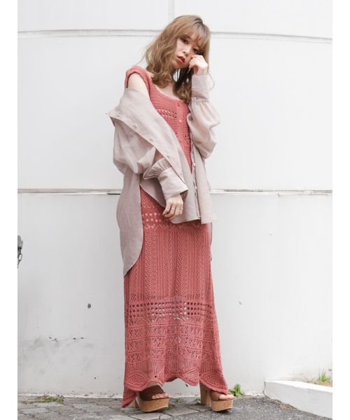 dazzlin（ダズリン）の「クロシェスカラップニットスカート（スカート・レディース・ダークブラウン/オフホワイト/グリーン/モカ・FREE）」の7枚目の写真