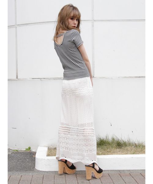 dazzlin（ダズリン）の「クロシェスカラップニットスカート（スカート・レディース・ダークブラウン/オフホワイト/グリーン/モカ・FREE）」の9枚目の写真