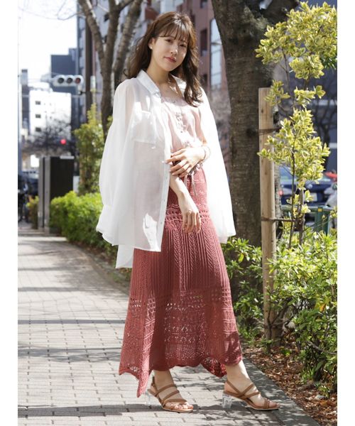 dazzlin（ダズリン）の「クロシェスカラップニットスカート（スカート・レディース・ダークブラウン/オフホワイト/グリーン/モカ・FREE）」の10枚目の写真