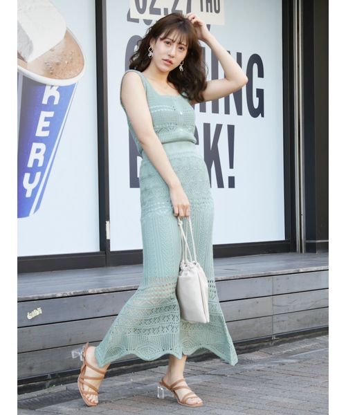 dazzlin（ダズリン）の「クロシェスカラップニットスカート（スカート・レディース・ダークブラウン/オフホワイト/グリーン/モカ・FREE）」の11枚目の写真