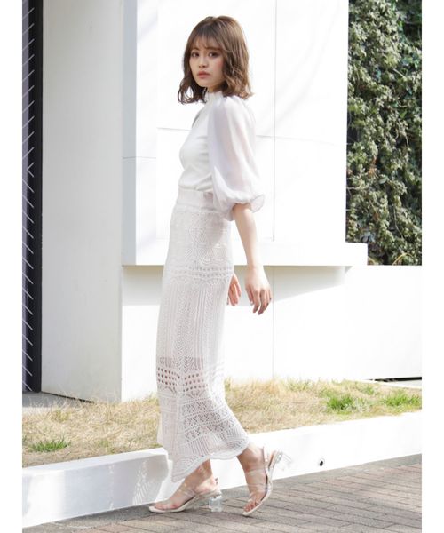 dazzlin（ダズリン）の「クロシェスカラップニットスカート（スカート・レディース・ダークブラウン/オフホワイト/グリーン/モカ・FREE）」の12枚目の写真