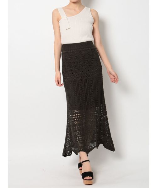 dazzlin（ダズリン）の「クロシェスカラップニットスカート（スカート・レディース・ダークブラウン/オフホワイト/グリーン/モカ・FREE）」の17枚目の写真