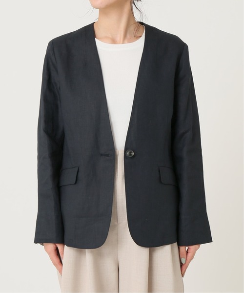 B.C STOCK（ベーセーストック）の「リネンVカラージャケット◆（その他アウター・レディース・ベージュ/ネイビー/アイボリー・SMALL/MEDIUM）」の5枚目の写真