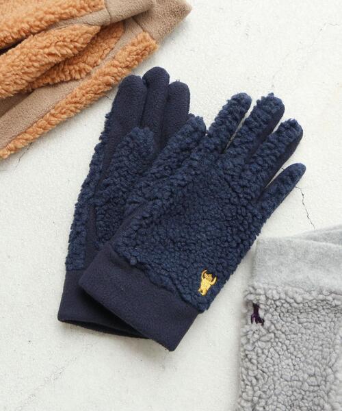 coen(コーエン)の「ベア刺繍ボアコンビグローブ(手袋)(手袋)」|ネイビー