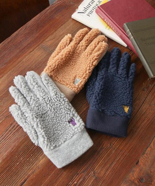 coen(コーエン)の「ベア刺繍ボアコンビグローブ(手袋)(手袋)」|グレー
