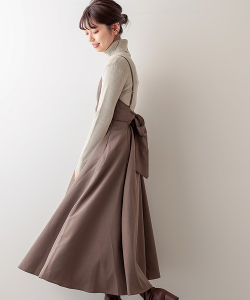 natural couture（ナチュラルクチュール）の「バックリボンキャミワンピース（ワンピース・レディース・ブラック/モカ/その他1/グレイッシュベージュ/チェック・FREE）」の13枚目の写真