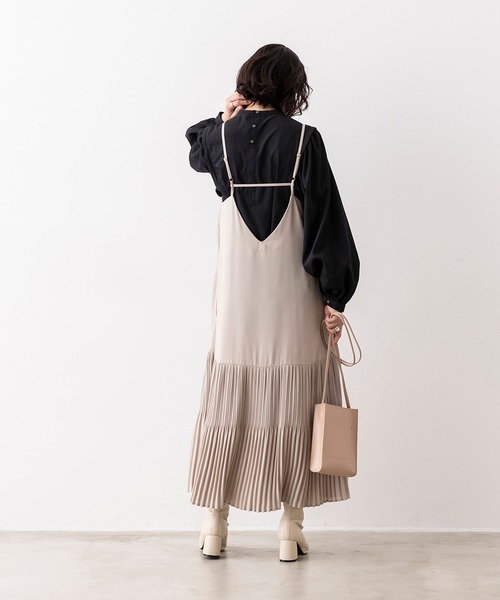 セール ワンピース プリーツキャミワンピース ワンピース Hunch ハンチ のファッション ダブルジョーゼット