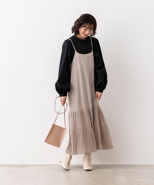 セール ワンピース プリーツキャミワンピース ワンピース Hunch ハンチ のファッション ダブルジョーゼット