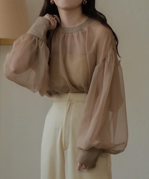 lawgy(ラウジー)の「original seethrough tops(シャツ/ブラウス・レディース・ベージュ/ブラウン/アイボリー・FREE)」の9枚目の写真