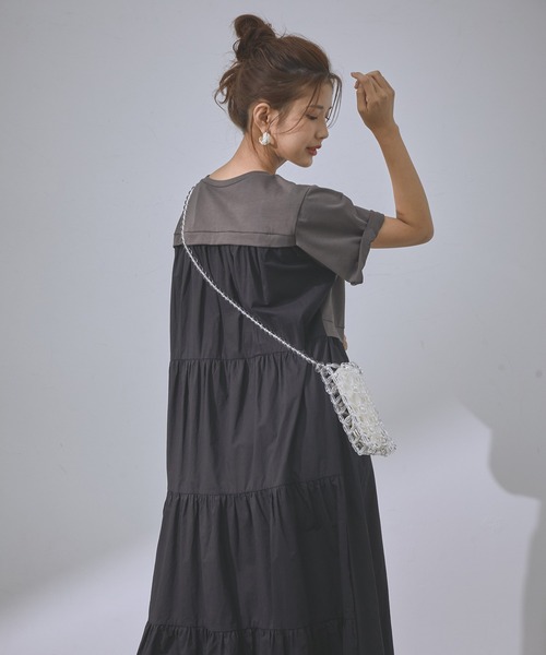 Vis A Vis 異素材コンビ配色バックティアードtシャツワンピース ワンピース Vis A Vis ビサビ のファッション通販 Zozotown