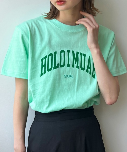 LIAN(リアン)の「カレッジロゴTシャツ(Tシャツ/カットソー・レディース・レッド/オレンジ/グリーン/スミクロ/ブルー/ロイヤルブルー/ネイビー/ピンク/ライトグリーン/ライトベージュ/ライトオレンジ系・FREE)」の5枚目の写真