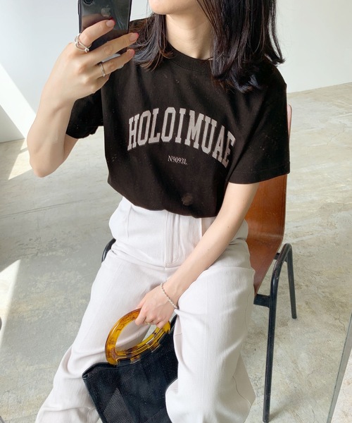 LIAN(リアン)の「カレッジロゴTシャツ(Tシャツ/カットソー・レディース・レッド/オレンジ/グリーン/スミクロ/ブルー/ロイヤルブルー/ネイビー/ピンク/ライトグリーン/ライトベージュ/ライトオレンジ系・FREE)」の14枚目の写真