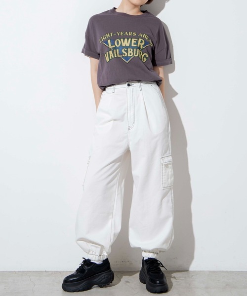 WEGO(ウィゴー)の「WEGO/ロールアップスリーブプリントTシャツ(Tシャツ/カットソー・レディース・イエロー/ホワイト/スミクロ・FREE)」の8枚目の写真